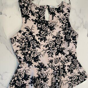 Ricki's - Printed & Textured , Sleeveless top, peplum-style, Black/Rose - Size L